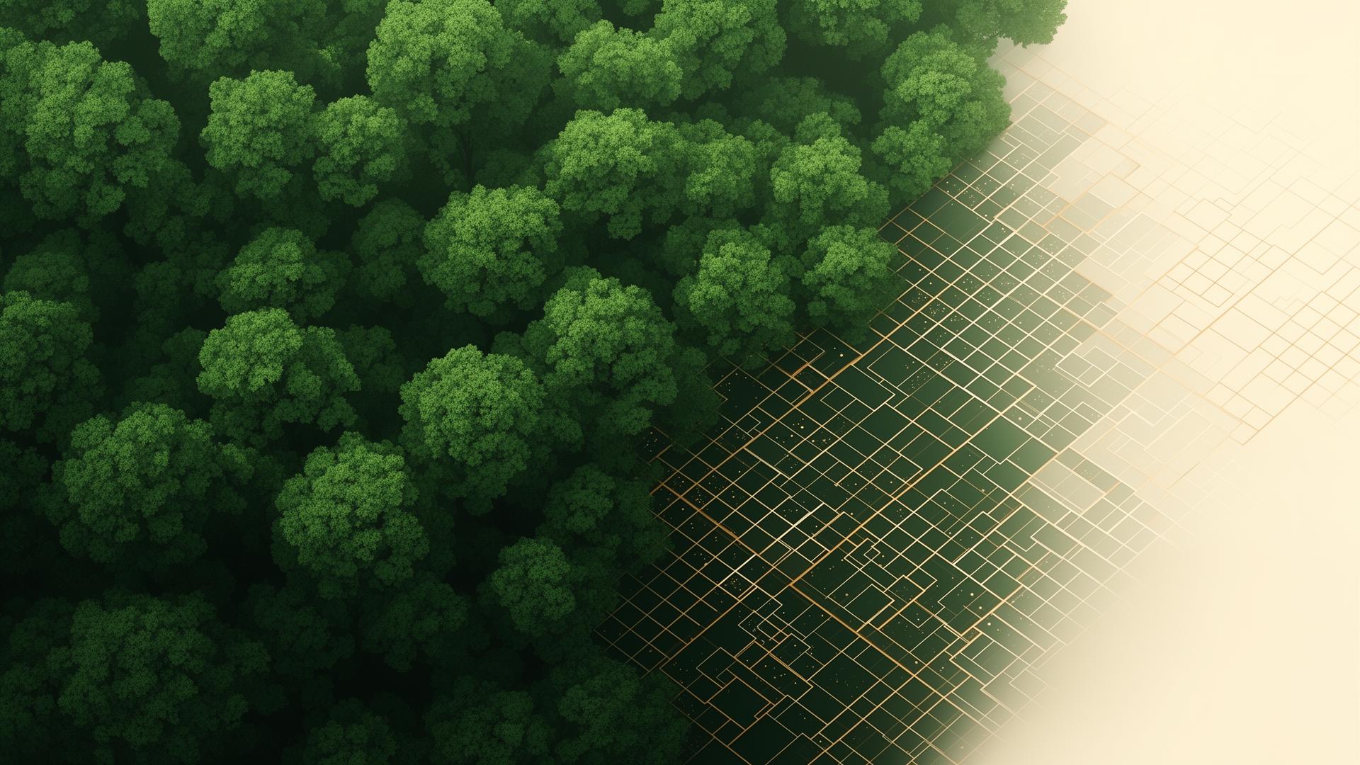 Forest canopy transitioning into structured data grid